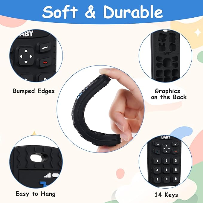 2PCS Silicone Baby Teething Toys, Game Controller Teething Toys and Phone Teething Toys with 2PCS Pacifier Clip,BPA Free Silicone Baby Controller Teething for 3+ Months,Frozen Chew Toy(Black&Beige)