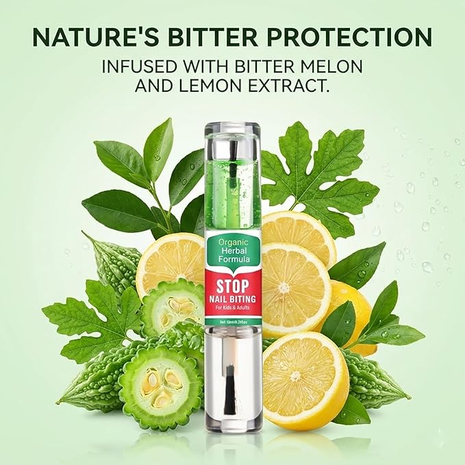 Nail Biting Treatment for Kids, 2 in 1 Nail Biting Prevention, Stop Thumb Sucking Prevention, Plant Bitter Nails Polish to Discourage Chewing, Bitter Taste Deterrent with Nourishing, 10 ML