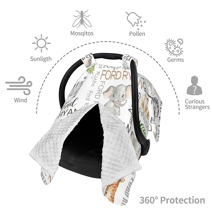 Personalized Car Seat Covers for Babies Custom Name Car Seat Canopy for Newborn Baby Boys Girls 2 in 1 Mom Nursing Breastfeeding Covers Woodland Minky Baby Carrier Covers with Peekaboo Opening