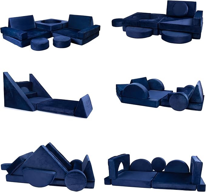 Schooled Kids Soft Play Couch (14pcs) - Children's Furntiture, Modular Kids Play Couch - Sensory Room Must Have Gifts for Toddlers - Climbing Pillow Fort
