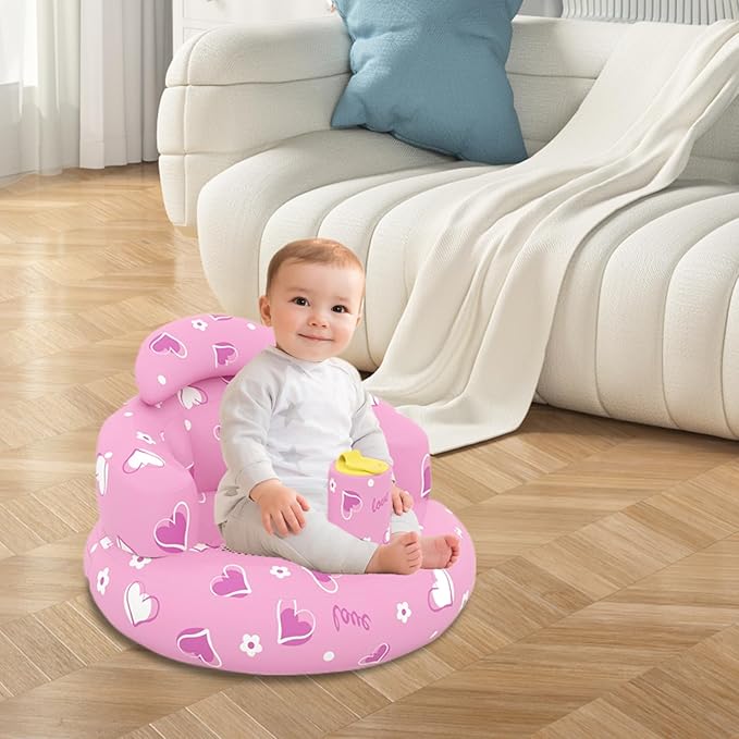 Baby Seat Inflatable Baby Chair Cute Inflatable Baby Seat Stable Blow Up Baby Chair with Built in Pump Baby Seat for Babies 3-36 Months, Floor Seater Gifts., pink