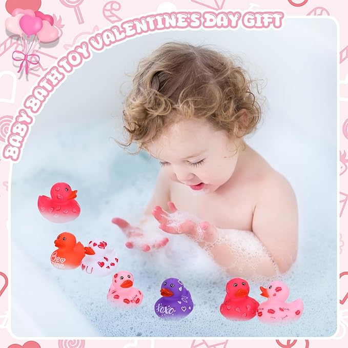Jerify 12 Pcs 2 Inch Valentine's Day Rubber Duckies Bulk Mini Heart Rubber Ducks for Kids Bathtub Toys Classroom Prizes Birthday Wedding Party Favors Gifts Goodie Bag Fillers, 6 Styles (Colorful)