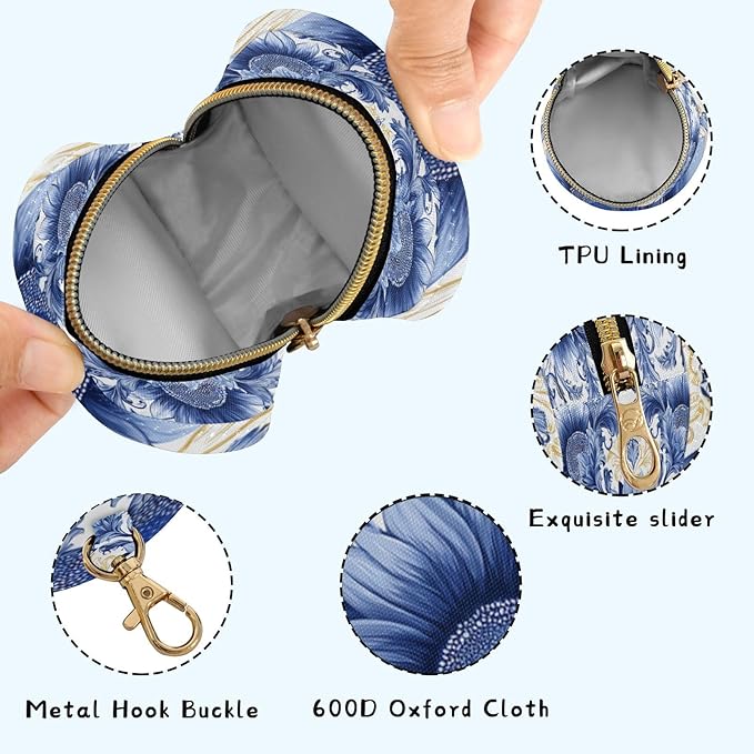 Pacifier Holder with Clip Pacifier Case for Diaper Bag Round Baby Pacifier Pouch Box Bag Portable Sunflowers Blue and White