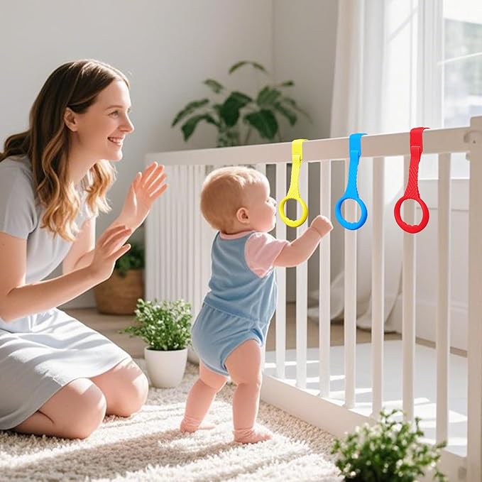 5PCS Playpen Baby Pull Up Rings - Premium Baby Handles for Play Pen Standing Up - Plastic Walking Exercises Assistant Rings for Infants Babies Toddler - Ergonomic Handles - 5 Colors