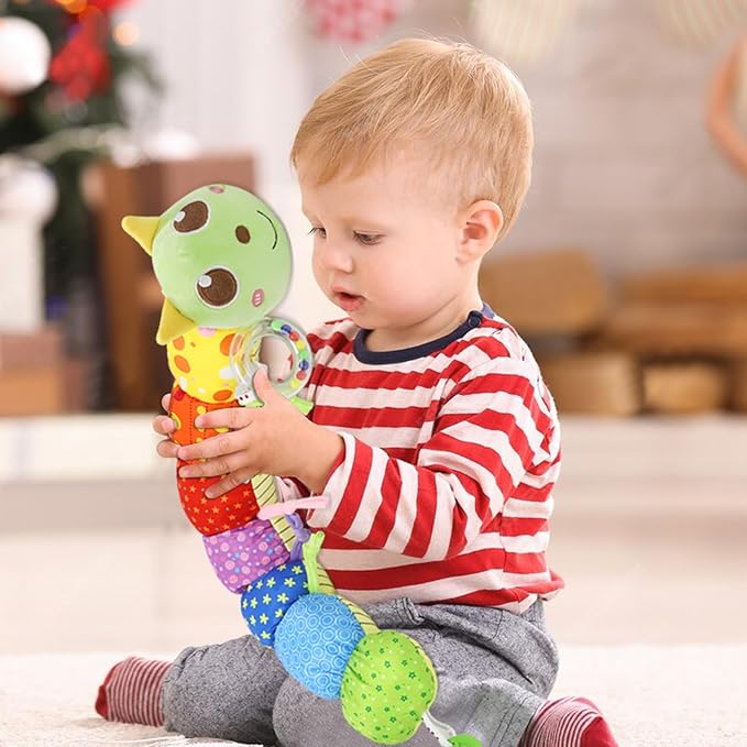 Baby Sensory Toy 0-12 Month with Mirror Crinkle Rattle, Infant Stuffed Plush Caterpillar Toy, Birthday Holiday Present for Newborn Boy Girl 0/3/4/6/7/8/9/12/18 Months Kids Toddler (Green Caterpillar)
