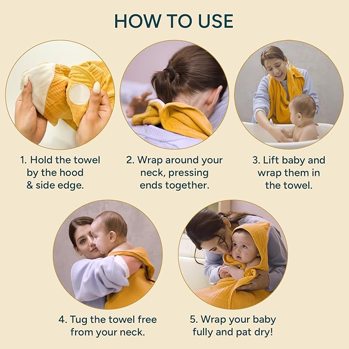 Hands-Free Hooded Towel 100% Organic Premium Muslin Cotton, 30" x 30", Ultra-Absorbent, Soft, Breathable, Hypoallergenic, Multipurpose, Gifts for Babies & Infants, Pack of 2
