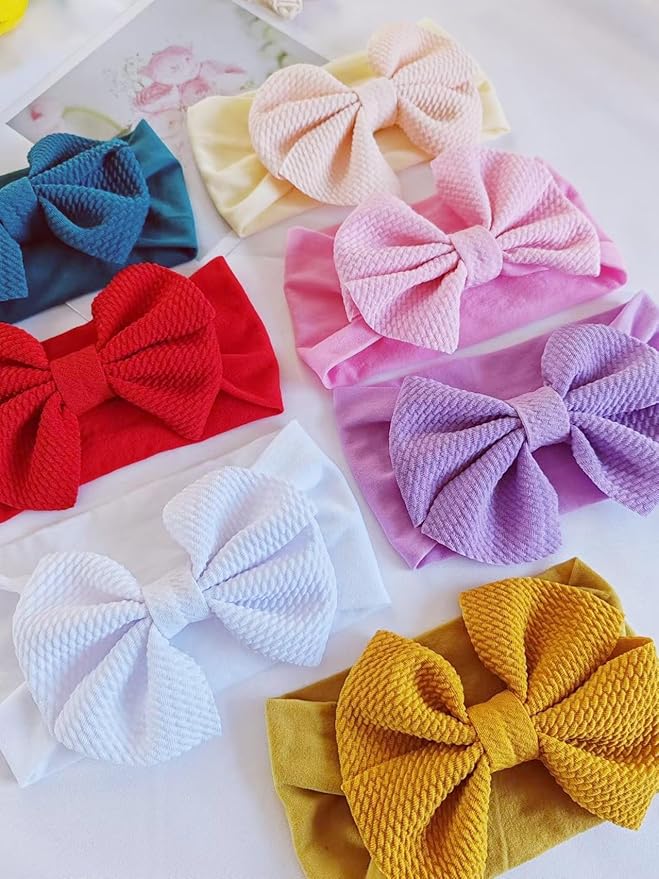 Hjiaruiky 3PCS Baby Girl Bows Baby Headbands Newborn Bow Big Stretchy Nylon Headbands for Baby Girls Hair Bows Hair Accessories for Infant White Pink Red