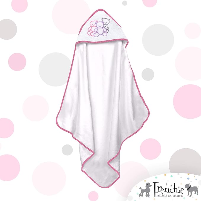 Frenchie Mini Couture, Hooded Bath Towels for Babies, 80% Cotton/20% Polyester, Bear Hooded Towel Set, Girl, Pack of 3