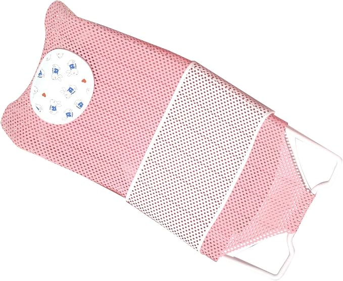 Fafeicy Baby Bath Seat Support Non Slip Mesh Cushion Portable Bath Tub Seat Net for Newborns to Toddlers (Pink, PP Material, with Pillow and Slip Pad)