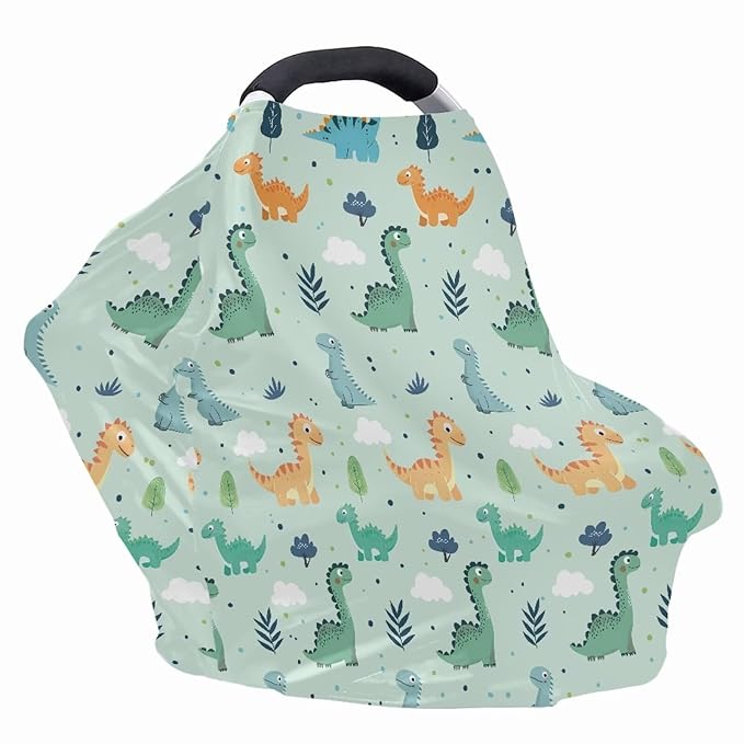 AFPANQZ Dino Stretchy Baby Car Seat Nursing Breastfeeding Cover Super Breathable Multiuse Infant Carseat Canopy Stroller Cover Scarf All Seasons Girl Baby