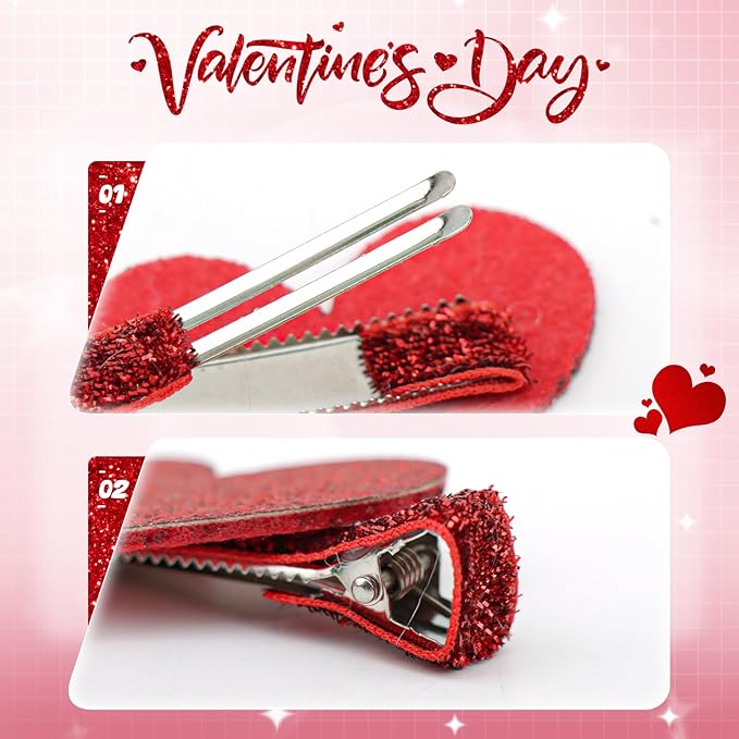 YanJie 2pcs Valentines Day Hair Clips for Girls Glitter Heart Clip Red Hair Accessories for Women Cupid Accessories Cute Hairpin Girl Valentine Gifts