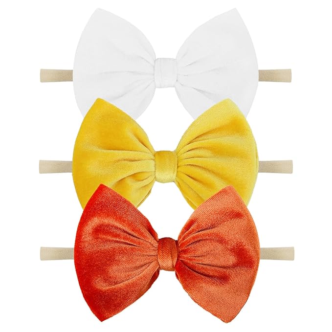 YanJie Halloween Bows Headbands, Velvet Elastic Hair Bow Halloween Orange Yellow Hair bands Bows Festival Dress Up Party Headband Gifts 3Pcs