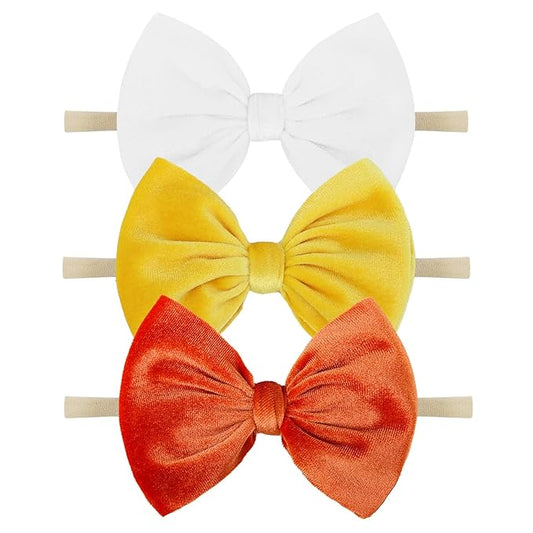 YanJie Halloween Bows Headbands, Velvet Elastic Hair Bow Halloween Orange Yellow Hair bands Bows Festival Dress Up Party Headband Gifts 3Pcs