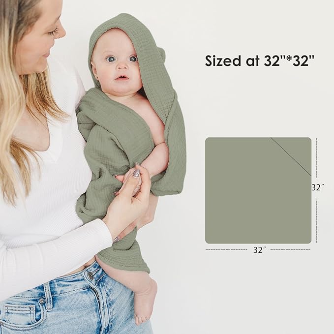 MairMore Muslin Baby Towels with Hood for Newborn 100% Cotton Baby Bath Towels Soft & Absorbent Hooded Baby Towel for Boys and Girls, Large Size - 32 * 32 Inches