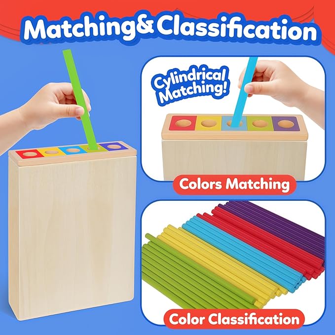ROOCHKD Wooden Sorting Toy Montessori Color & Shape Sorter Class Activity Toddlers Fine Motor Game for Colors and Shapes Recognition, Birthday Gifts for Boys and Girls (Wood Sorting Tower)