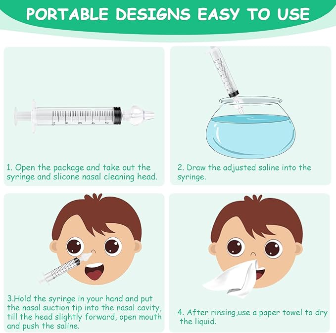 Aolso Baby Nasal Irrigator, 4PCS Nasal Syringe for Baby, Syringe Nasal Irrigator with Tweezers & Cleaning Brush, Baby Nasal Aspirator with Silicone Nasal Suction Tips Portable Baby Nasal Syringe