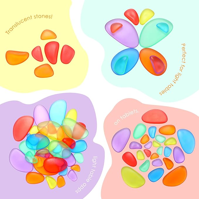Simgoing 144 Pcs Rainbow Stacking Stones Colorful Pebbles Sorting and Stacking Stones Light Table Accessories Manipulatives Educational Toys for Preschool Kindergarten Montessori Toys, 6 Colors