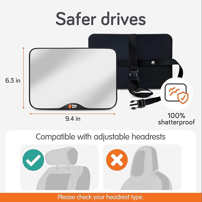 Baby Uma Baby Car Mirror (2 Pack) + Baby On Board Signs for Car - Clear-View Shatterproof Mirror, Easy On 'n Off with Stay-Put Buckles, Newborn Essentials (9.4 x 6.4 in)