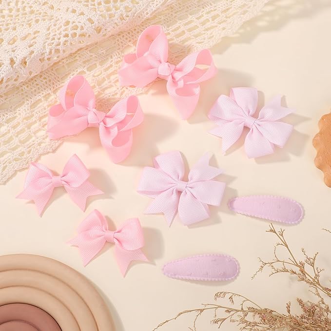 choicbaby 8pcs Baby Girl Hair Bow Clips Set, Pink Toddler Hair Clips Boutique Grosgrain Ribbon Bow Hair Barrettes Accessories for Infant Toddler Kids