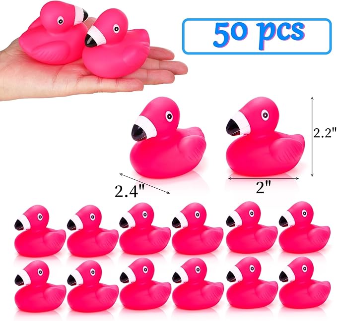 Goaste 50 Pieces Flamingo Rubber Ducks Bulk, Pink Flamingo Bath Toys, Cute Floating Squeaky Bathtub Ducks for Baby Shower, Birthday Party, Cake Decoration, Classroom Prizes