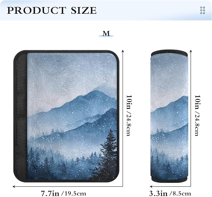 2 Pack Seatbelt Covers Seat Belt Cover Pad for Adults Boys Girls Car Seat Strap Covers Pads Cushion Universal Shoulder Strap Pad Protector for Backpack Camera Bag 10x7.7Inch Watercolor Winter Mountain