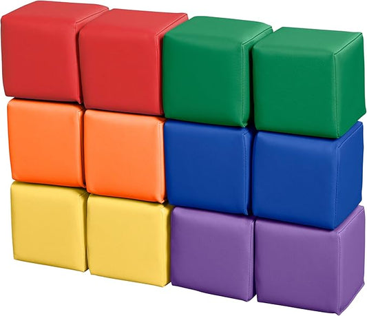 Mosaic Toddler Foam Building Blocks, Stacking Cubes, Assorted, 12-Piece