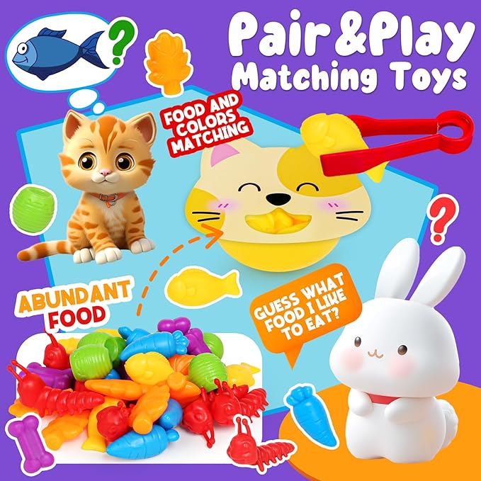 Counting Animals Color Sorting Toys for Toddlers,Montessori Preschool Learning Animals Matching Feeding Sorting Games Christmas Stocking Stuffers Gifts for Boys Girls Ages 3+