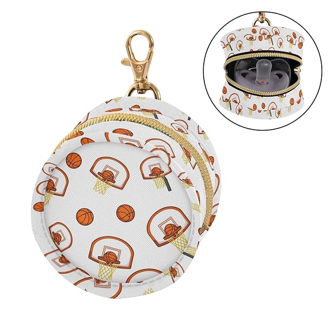 Basketball Print Pacifier Holder Case for Diaper Bag Portable Travel Pacifier Storage Case with Clip Newborn Baby Pouch for Baby Boys Girls Purse Outdoor