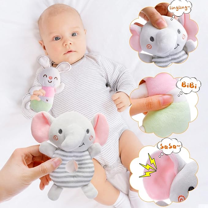 FPVERA Baby Rattles 0-6 Months: Soft Rattle Toys for Newborns, Plush Stuffed Animal Rattle for Infants, Toddlers Boys Girls Shower Gift