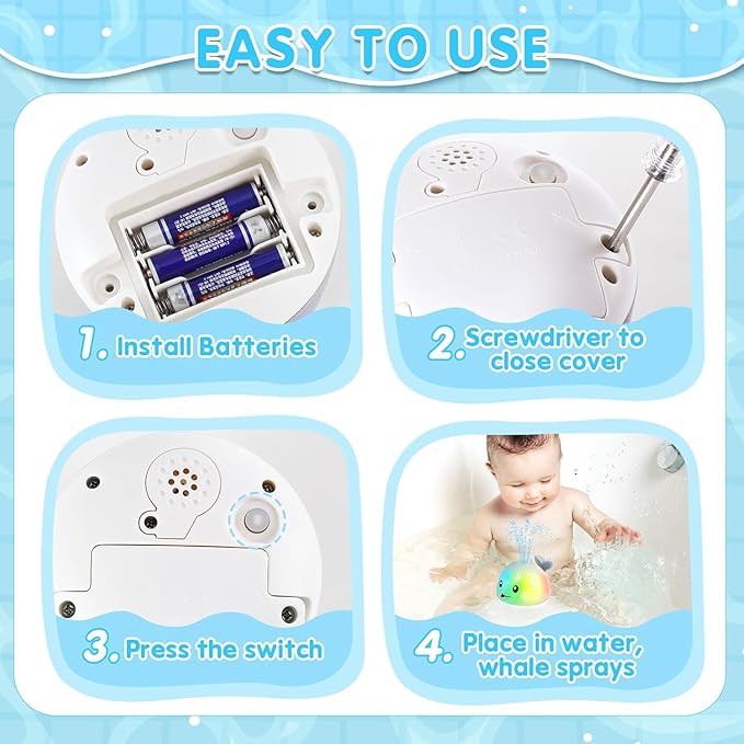 Whale Bath Toy Sprinkler, Baby Easter Basket Stuffers, Light Up Bath Toys for Kids Ages 1-3 Babies 6-12-18 Months, 1 2 3 Year Old Boys Girls Easter Toddler Birthday Gifts, Bathtub Pool Water Table Toy
