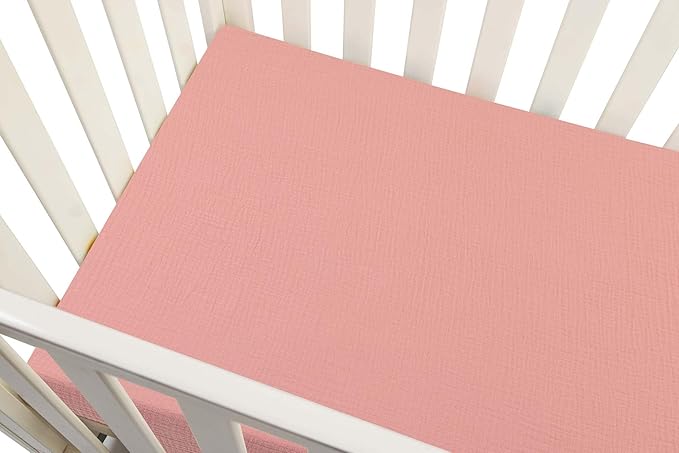 Onacosht Muslin Crib Sheets for Boys Girls, Soft Breathable 100% Cotton Baby Fitted Sheet 52" x 28" for Standard Toddler Crib Mattress, 2 Pack, Pink Blossom