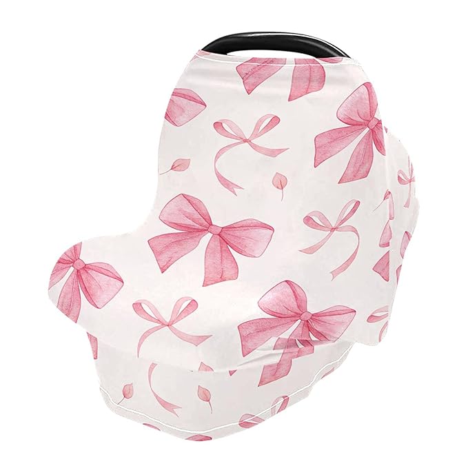 Burbuja Car Seat Cover for Baby, Lovely Bow Car Seat Canopy Nursing Cover for Breastfeeding, Multi-use Car Seat Cover for Infant Newborn Stroller Carrier Shopping Cart