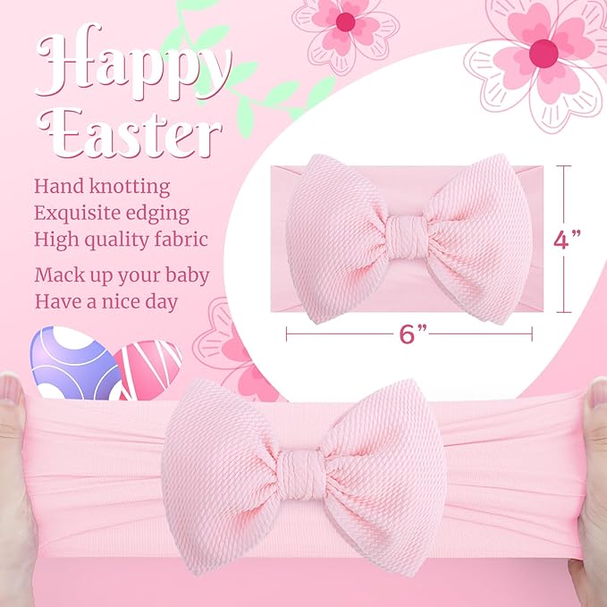 6” Easter Baby Bows Rabbit Egg Bows for Girls Newborn Easter Bunny Ears Hairbands Elastic Nylon Bows Headbands Easter Hair Accessories Pink White Blue