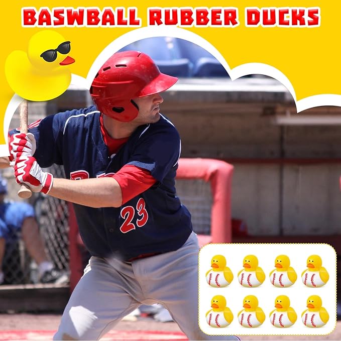 Deekin Rubber Ducks 2 Inch Bulk Sport Party Favors for Team Events Decorations Birthday Party Supplies Club Player Gift(24 Pcs,Baseball White)