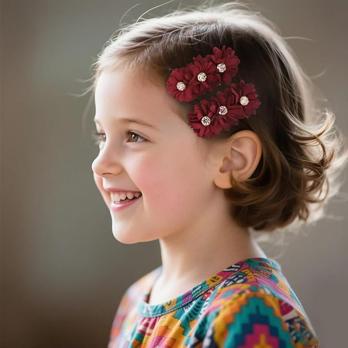 Flower Hair Clips Set for Baby Girl Lightweight Floral Hair Bow Accessories with Boutique Fully Lined Alligator Clip for Toddler Teens Gifts (ATD-FJ10-B)