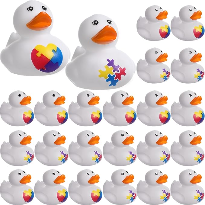 Vinsot 72 Pcs Autism Awareness Stuff Accessories Autism Awareness Rubber Duckies Colorful Puzzle Piece Bathtub Toys Fundraising Floater Duck Incentives Gift for Charity Activities Supplies