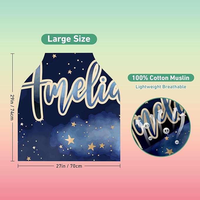 Personalised Car Seat Cover for Babies - Multi-use Carseat Canopy Cover with Name, Dark Blue Star Car Seat Covers, Christmas Birthday Gifts for Infant Boys and Girls