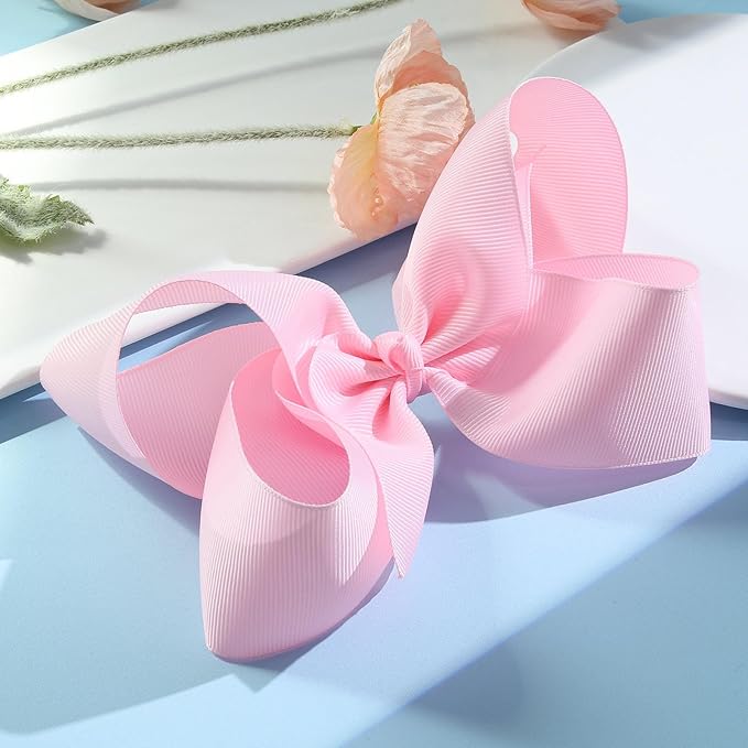 Oaoleer 2PCS 6inch Hair Bows Clips, Pink Layered Grosgrain Ribbon Bows Hair Alligator Clips Hair Barrettes for Baby Girls Infants Toddlers Kids Teens Children