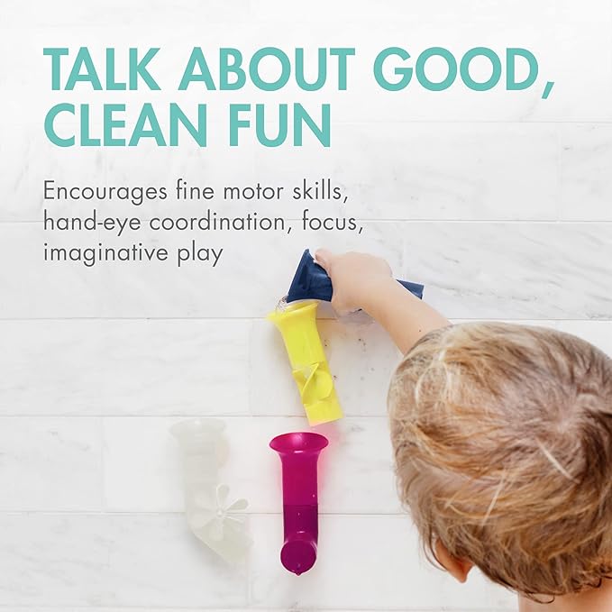 Boon Pipes Toddler Bath Toys - Bathtub Building Toys with Suction Cups - Toddler Sensory Toys and Bathtub Essentials - Multicolored - 5 Count - Kids Ages 12 Months and Up