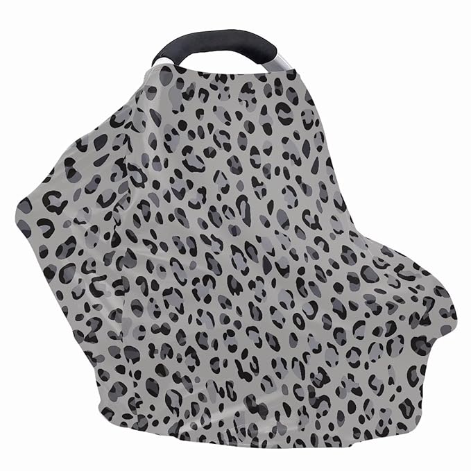 Biyejit Gray Leopard Nursing Cover for Newborn Breastfeeding Multi Use Infant Stroller Canopy Unisex Baby Car Seat Cover High Chair Cover Shopping Cart Cover for Baby Boy and Girl