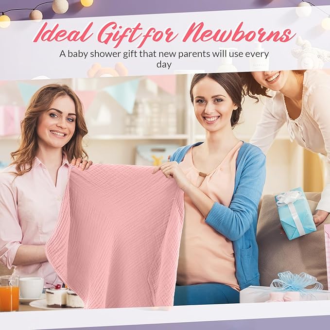 Hahafelt 6 Pcs Muslin Hooded Bath Towels Washcloths and Bibs Set, Muslin Cotton Baby Towels Absorbent Hooded Blanket Towel Infant Bibs for Boys Girls Newborn Infant Essential(Pink, Brown)