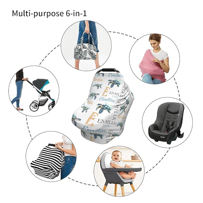 Personalized Baby Car Seat Cover with Name Stroller Canopy Custom Sea Turtle Carseat Cover Newborn Baby Boy Girl Nursing Cover for Moms First Birthday Gift