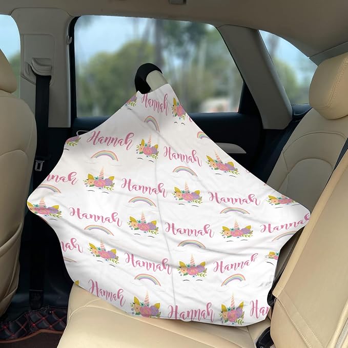 Personalized Baby Car Seat Cover Stroller Canopy: Custom Name Newborn Baby Girl Elastic Pink Nursing Cover for Moms First Birthday Gift(one Size)