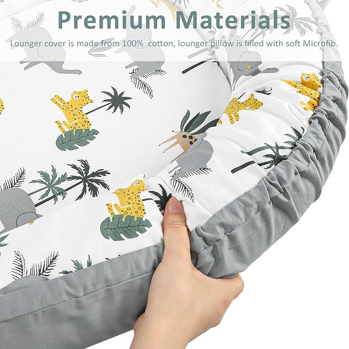 Baby Lounger Pillow with 100% Cotton Newborn Nest Backup Cover for Ultimate Comfort, Soft & Breathable Infant Nest Cover for Baby Girls, Grey