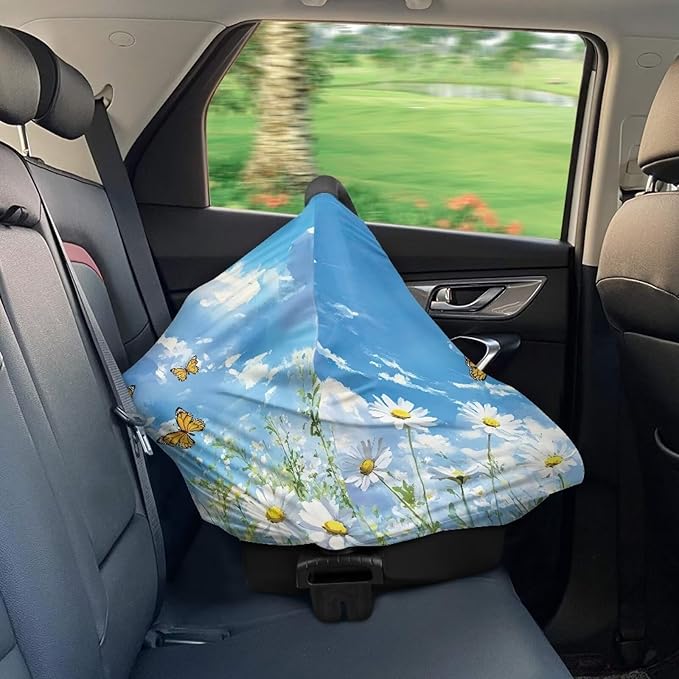 AFPANQZ Butterfly Flower Nursing Covers for Newborns Baby Car Seat Covers for Baby Girls, All Season Baby Carseat Canopy Cover Ups Breastfeeding Scarves Breathable Baby Shower s