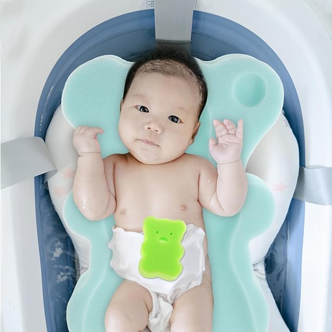 Totority Baby Bath Seat Newborn Bath Sponge Mat Soft Breathable Non Slip Infant Pad for Tub and Sink 19.68X11.81X1.57In Machine Washable Cushion