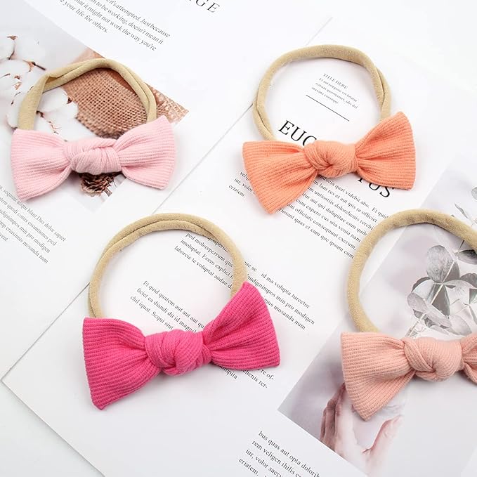 Nylon Baby Headband Hairbands with Tied Bow Stretchy Hairbands and Bows 20 Pack Headwrap for Newborn Infant Toddler Hair Accessories