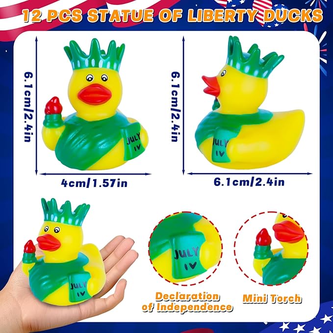 12 Pcs Patriotic Rubber Ducks,Statue of Liberty Ducks,4th of July Ducks for Party Favors Baby Bath Toys Kids Classroom Exchange Prizes Jeep Ducking for Independence Day