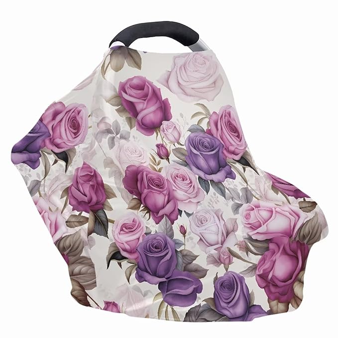 LedBack Purpe Floral Car Seat Cover for Babies, Retro Flower Nursing Cover Breastfeeding Cover,Soft Breathable Infant Carseat Canopy