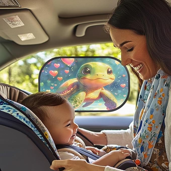 Bulopur Cartoon Turtle 2 Pack Car Window Shades Glare Shield Protection Car Shades Back Windows Baby Universal Car Interior Accessories Car Sun Shade